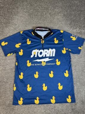 Storm Bowling Shirt Mens 2XL Blue Rubber Duck Print Polyester Coolwick